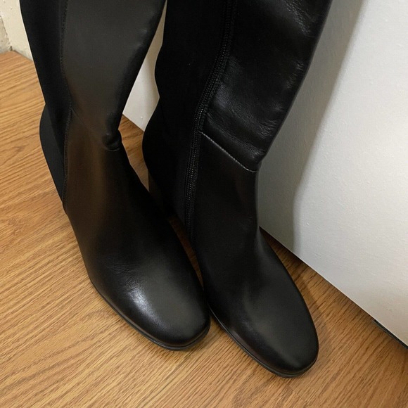 NEW! Paul Green knee high heeled black leather boots stretch back US 7.5- UK 5 - Picture 3 of 11